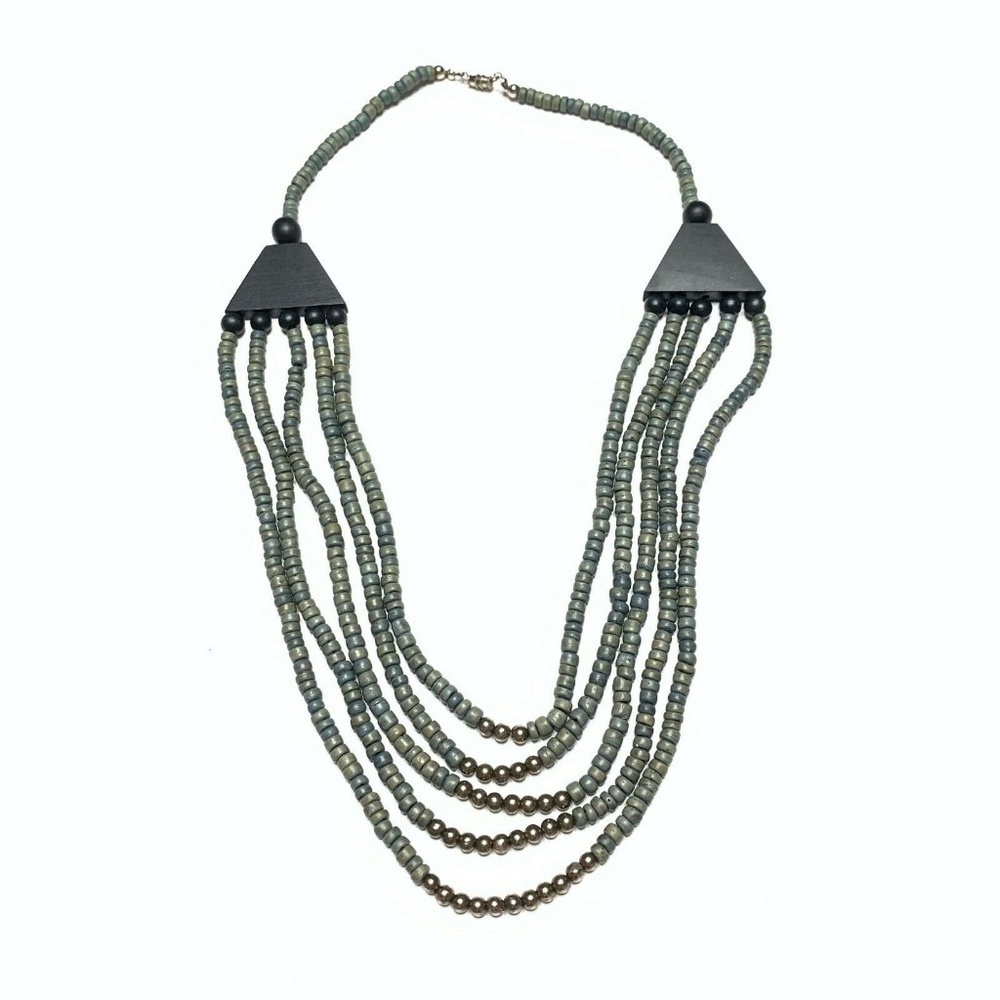 Vintage Slate Blue Beaded Neaklace Statement Jewelry Costume